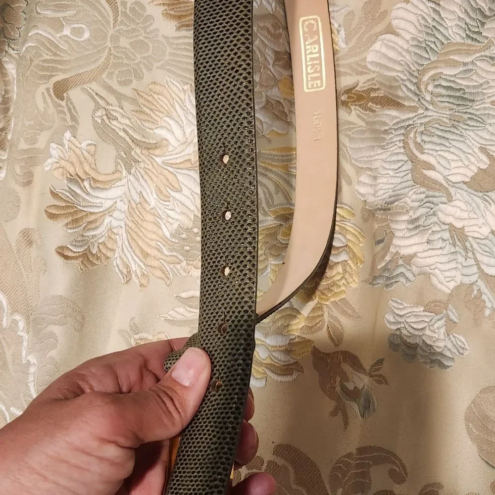 Carlisle green gray lather belt, small, gold hardware 32.5